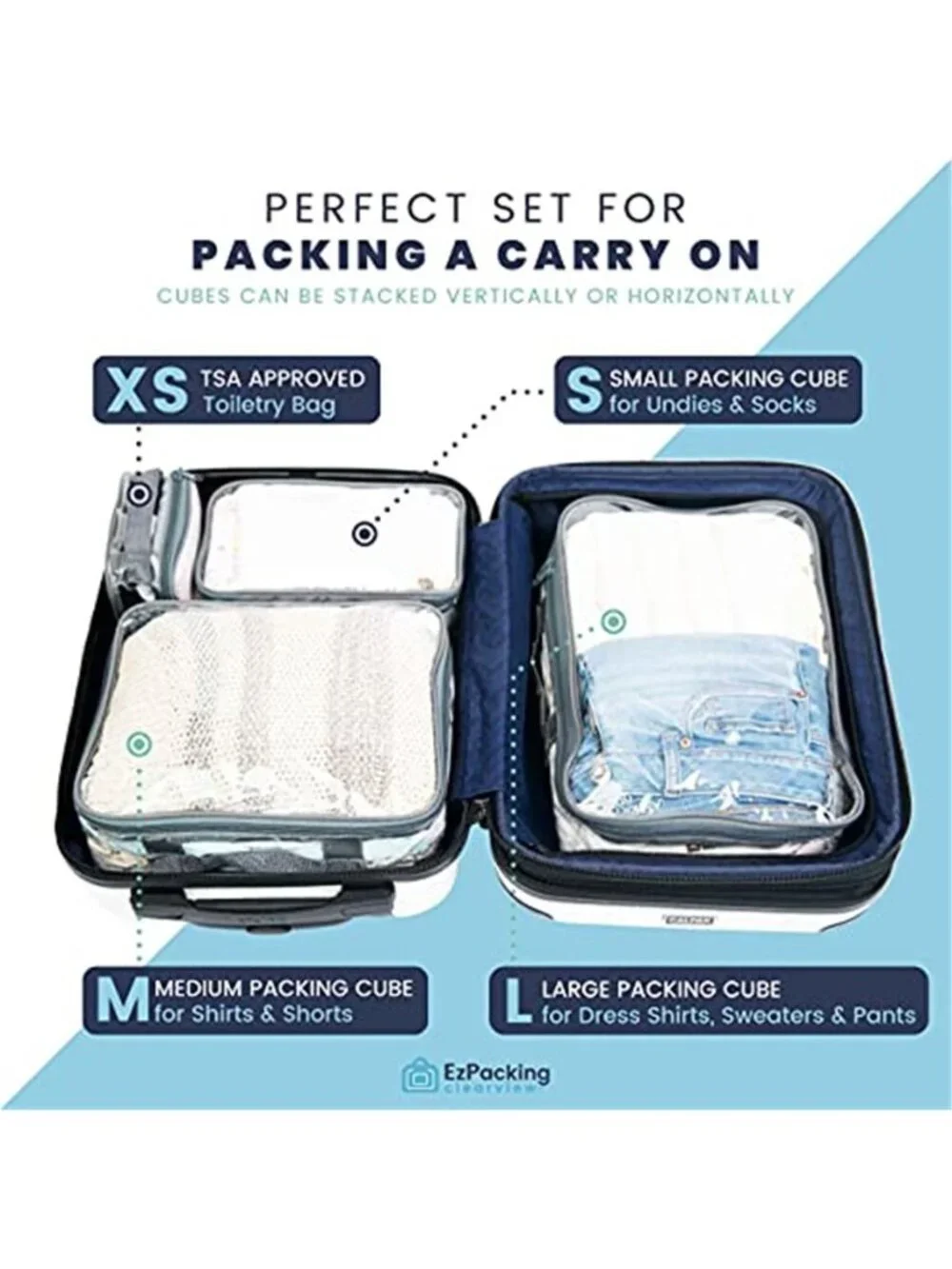 Clear Packing Cubes Travel Organizer Set Luggage Storage Carry On Bags